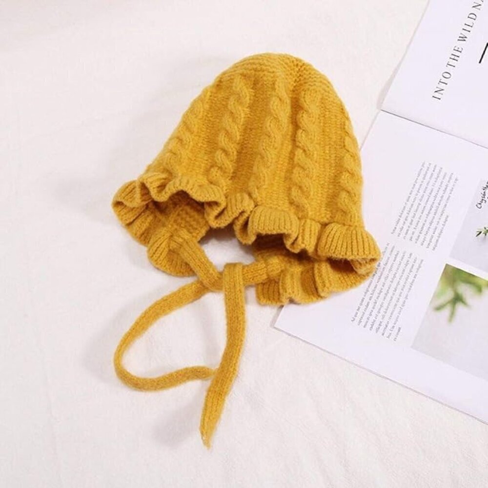 Baby Girl Earflap Bonnet Cap Infant Toddler Ruffle Knit Beanie Pilot Hat / NEW